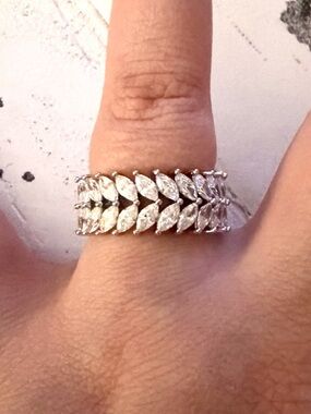 Classic Marquise-Cut CZ Silver Band Ring - White